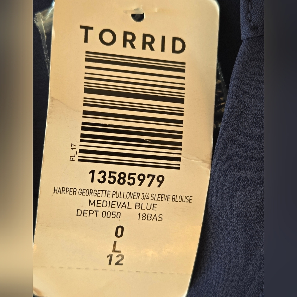 Torrid Medieval Blue Harper Georgette Pull Over 3/4 Sleeve Blouse SZ 0 (12) NWT - Picture 6 of 8